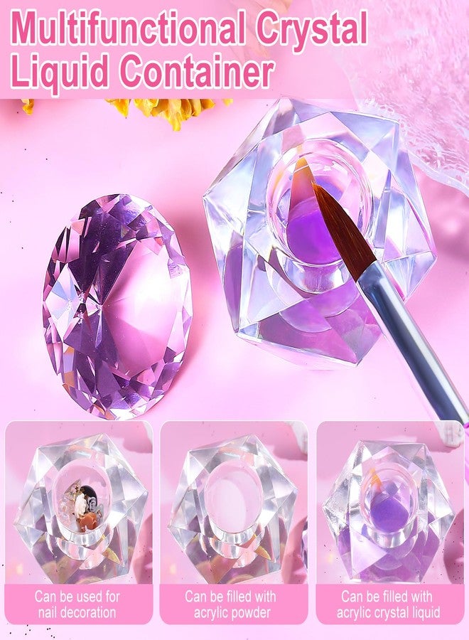 MAJOR DIJIT Nail Dappen Dish with Lid Diamond Styling Design Crystal Glass Monomer Dampen Dish Holder for Nail Acrylic Liquid & Powder (6) - Image 2
